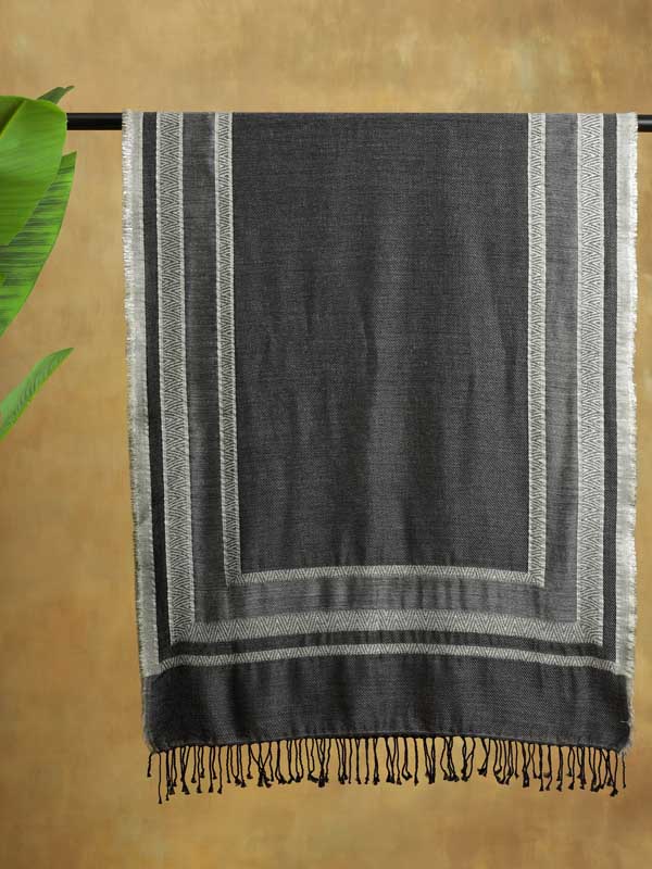 Classic Weaves Glitter Threads Wool Scarf - Silver