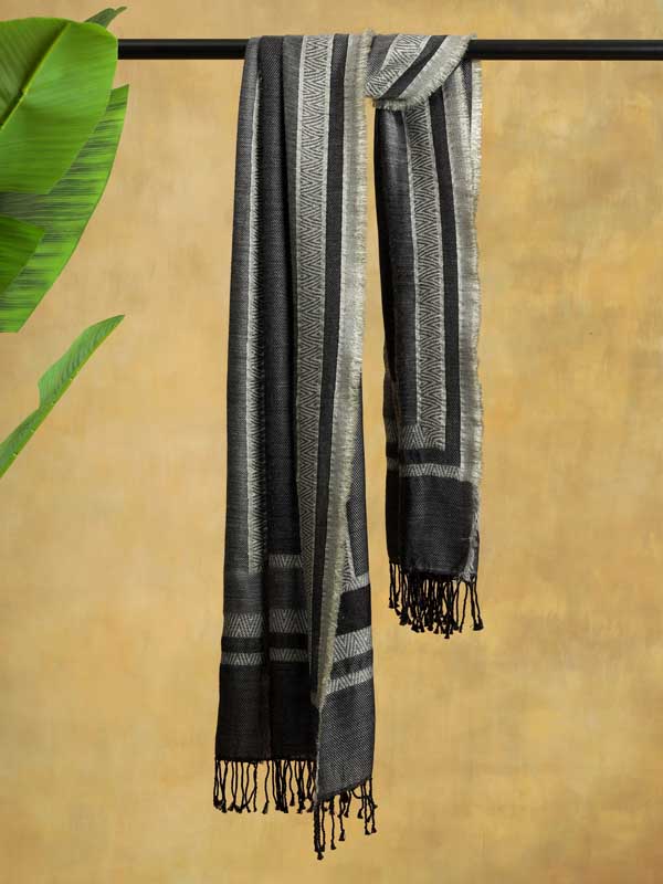 Classic Weaves Glitter Threads Wool Scarf - Silver