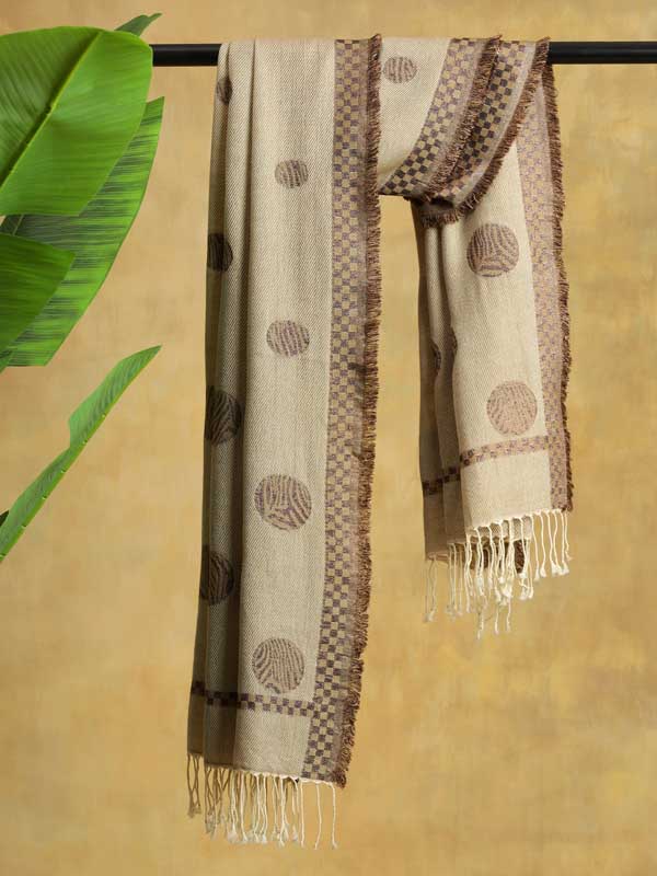 Fusion Circles Glitter Wool Scarf - Camel Beige