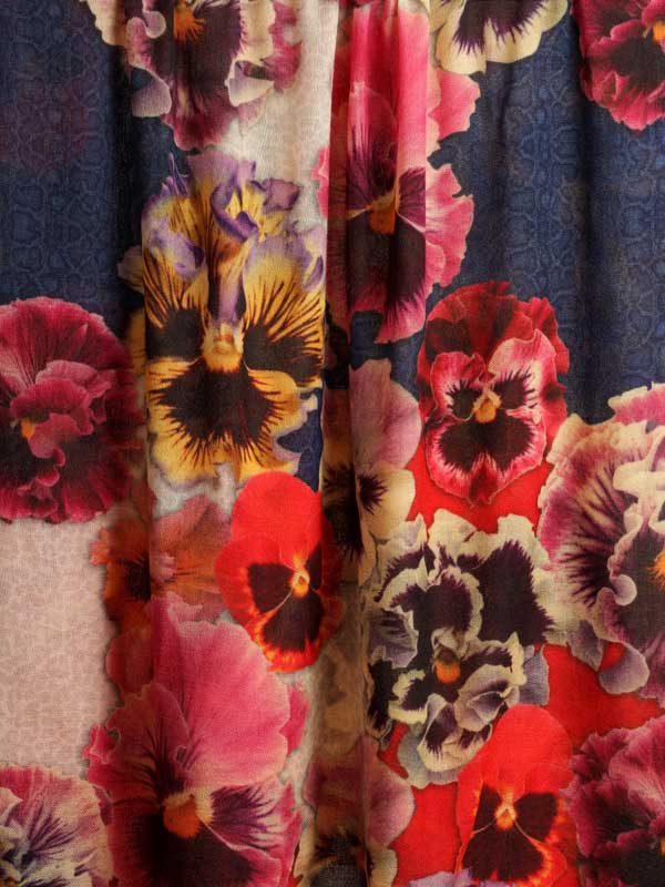 Floral Skin Print Merino Wool Scarf - Sand, Jeans