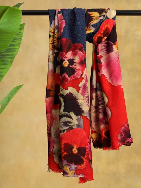 Floral Skin Print Merino Wool Scarf - Sand, Jeans