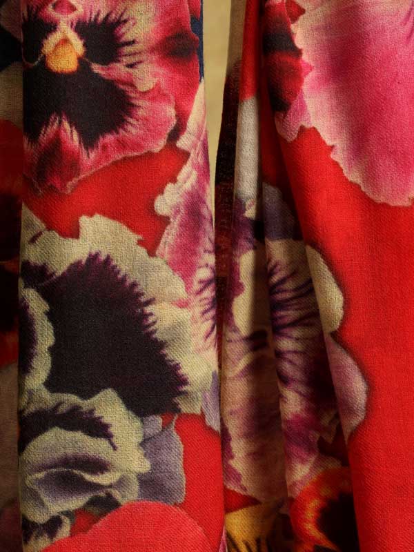 Floral Skin Print Merino Wool Scarf - Sand, Jeans