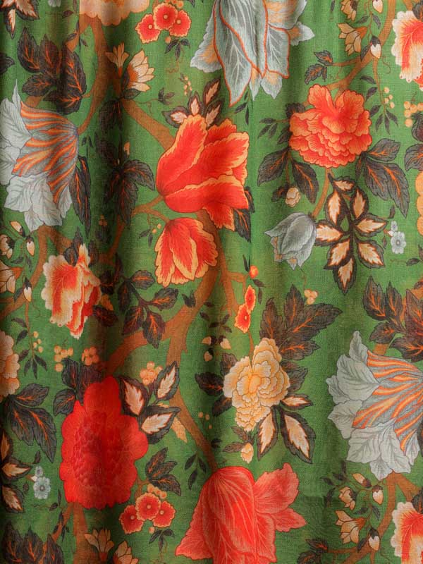 Wall of Flowers Merino Wool Scarf -Thyme Green, Multi