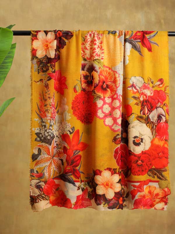 Floral Whispers Merino Wool Stole - Merigold