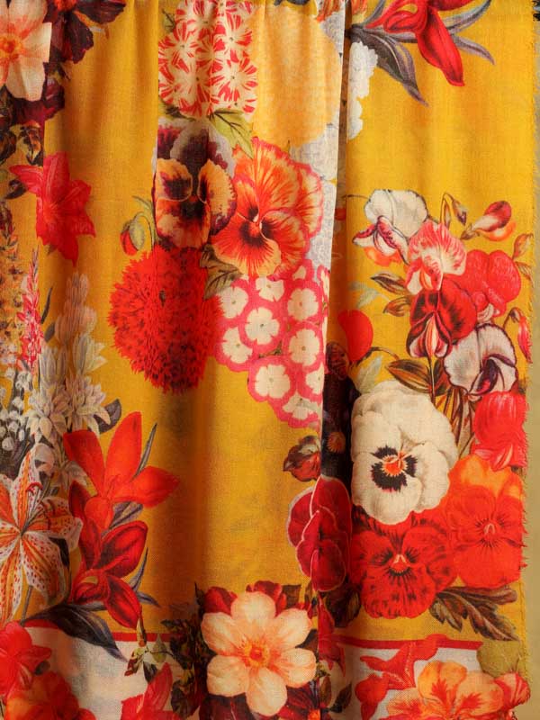 Floral Whispers Merino Wool Stole - Merigold
