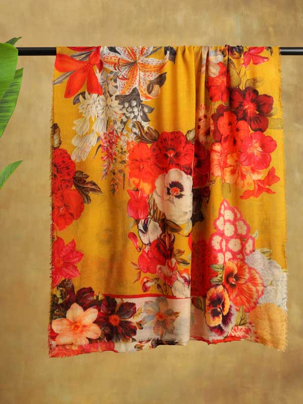 Floral Whispers Merino Wool Stole - Merigold