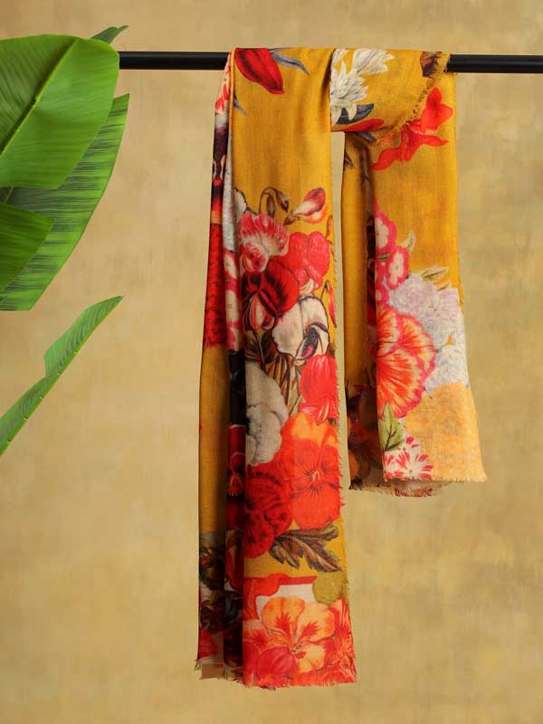Floral Whispers Merino Wool Stole - Merigold