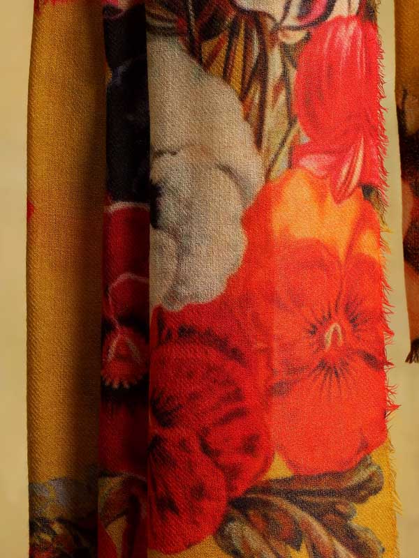 Floral Whispers Merino Wool Stole - Merigold