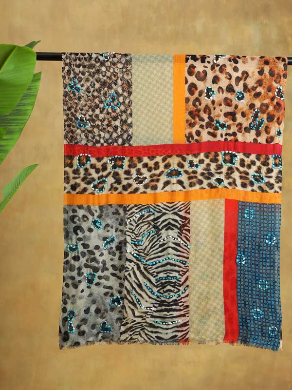 Jungle Skins Hand Emb Wool Scarf - Mischievous Multi