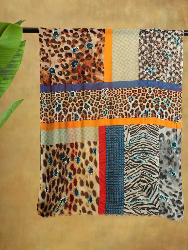 Jungle Skins Hand Emb Wool Scarf - Mischievous Multi