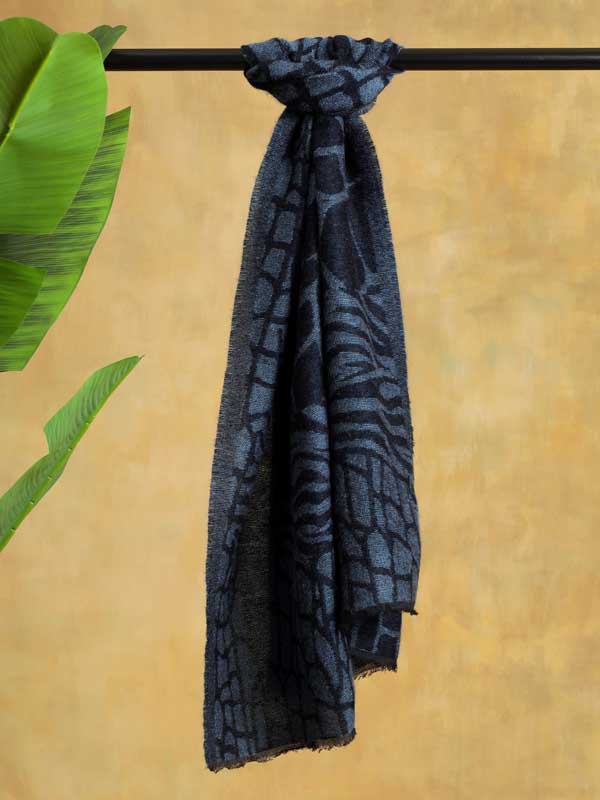 Wooly Patch Weave Scarf - Bodrum Blue