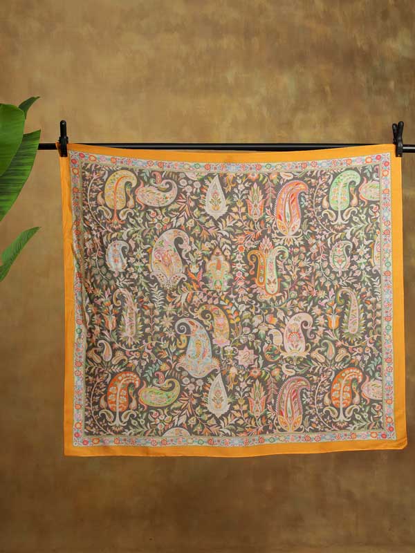 Almond Paisley Silk Blend Square Scarf - Merigold Grey