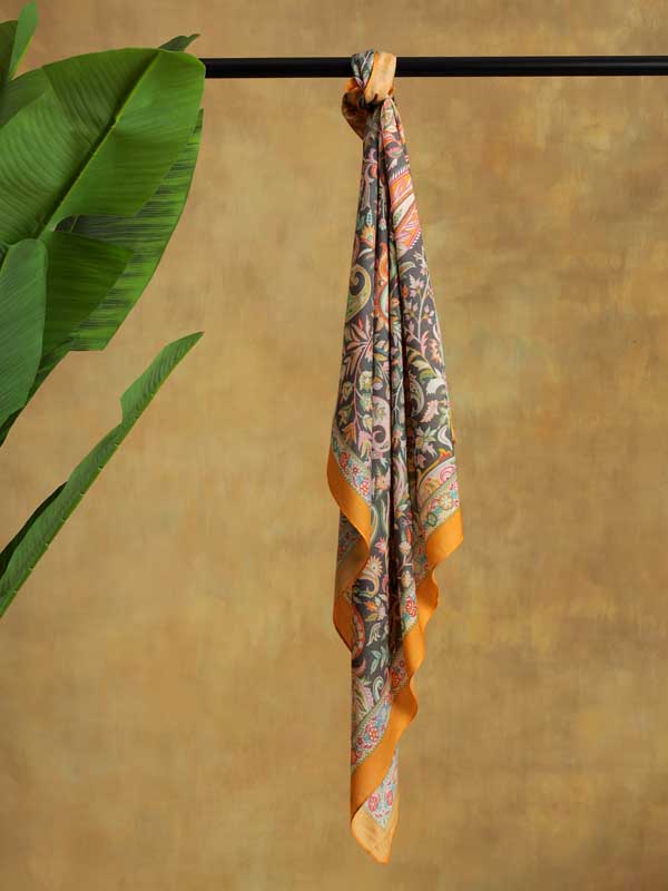 Almond Paisley Silk Blend Square Scarf - Merigold Grey