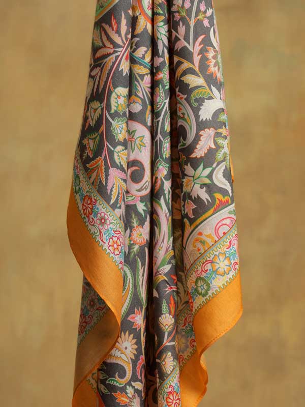 Almond Paisley Silk Blend Square Scarf - Merigold Grey