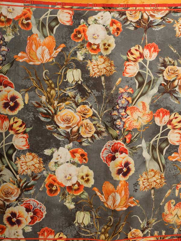 Gilded Blooms Silk Blend Square Scarf - Grey Merigold