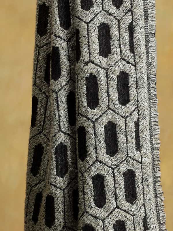 Heptagon Weave Wool Blend Scarf - Grey Offwhite