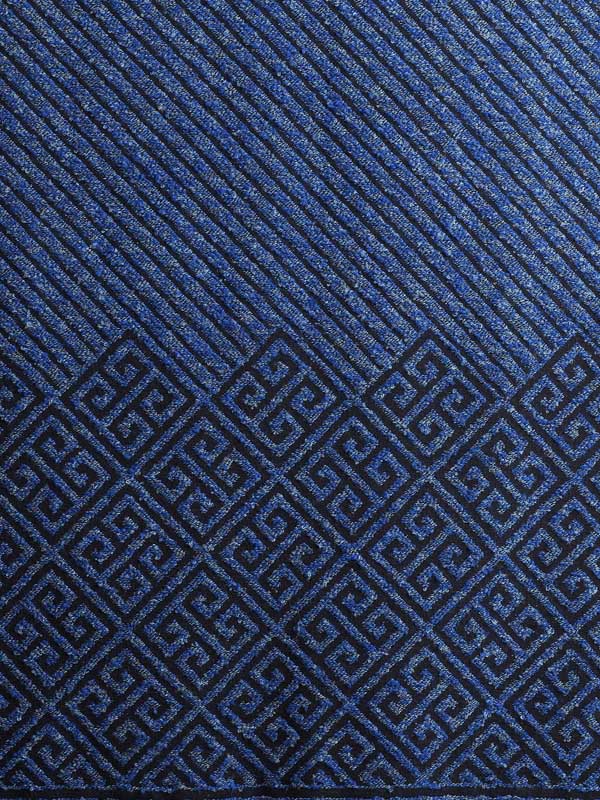 Meander Weave Wool Blend Scarf - Tonal Blue