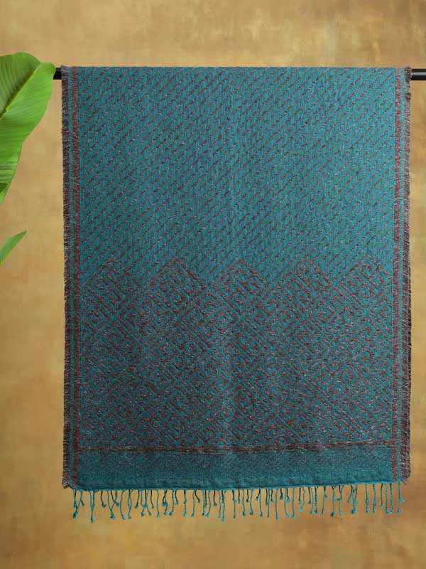 Meander Weave Wool Blend Scarf - Teal Espresso