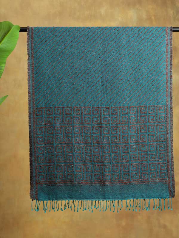 Meander Weave Wool Blend Scarf - Teal Espresso