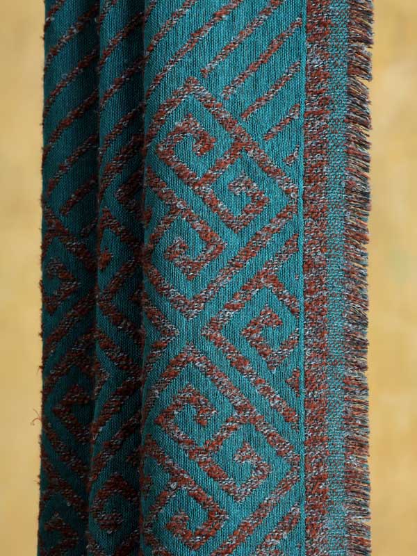 Meander Weave Wool Blend Scarf - Teal Espresso