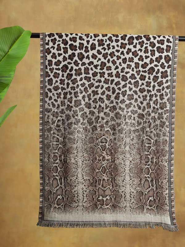 Wild Textures Weave Wool Blend Scarf - Cognac