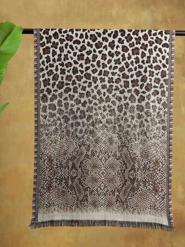 Wild Textures Weave Wool Blend Scarf - Cognac