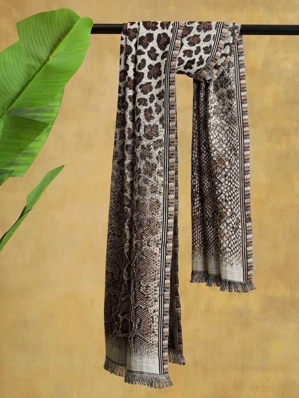 Wild Textures Weave Wool Blend Scarf - Cognac