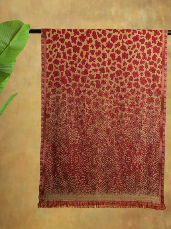 Wild Textures Weave Wool Blend Scarf - Crimson Beige