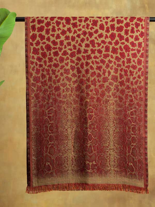 Wild Textures Weave Wool Blend Scarf - Crimson Beige