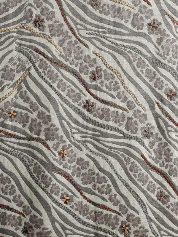 Jungle Abstract Hand Emb Wool Blend Stole - Soft Grey