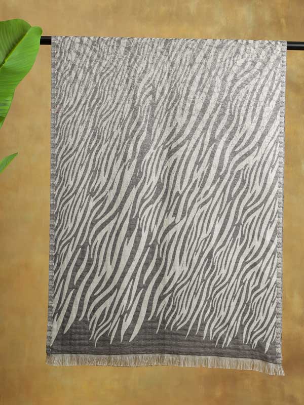 Zebra Leopard Fushion Wool Blend Stole - Fossil Grey