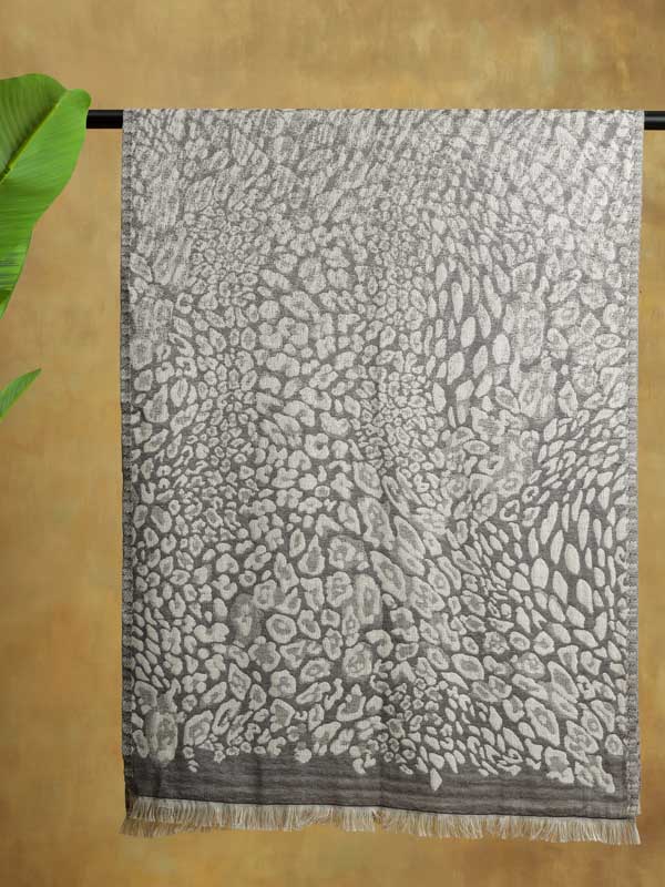 Zebra Leopard Fushion Wool Blend Stole - Fossil Grey