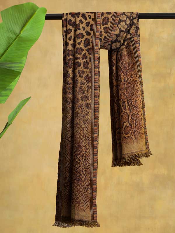 Wild Textures Weave Wool Blend Scarf - Khaki Brown