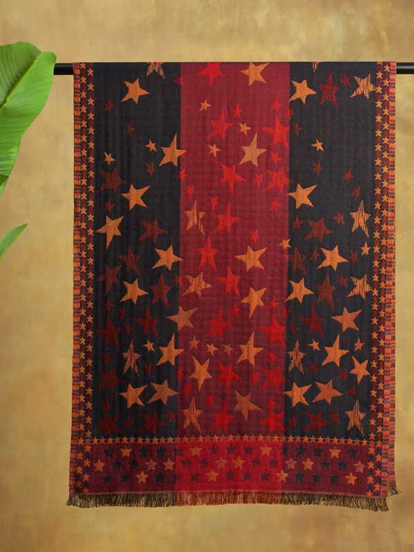 Stars Weave Wool Blend Scarf - Scarlet Navy