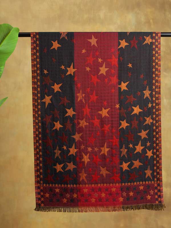 Stars Weave Wool Blend Scarf - Scarlet Navy