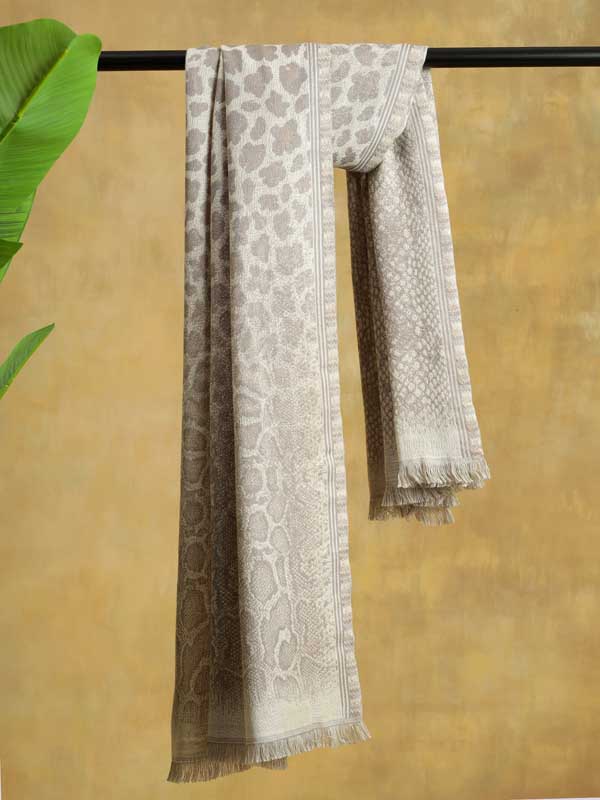 Wild Textures Weave Wool Blend Scarf - Cream White
