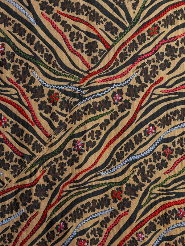 Jungle Abstract Hand Emb Wool Blend Stole - Tan Multi