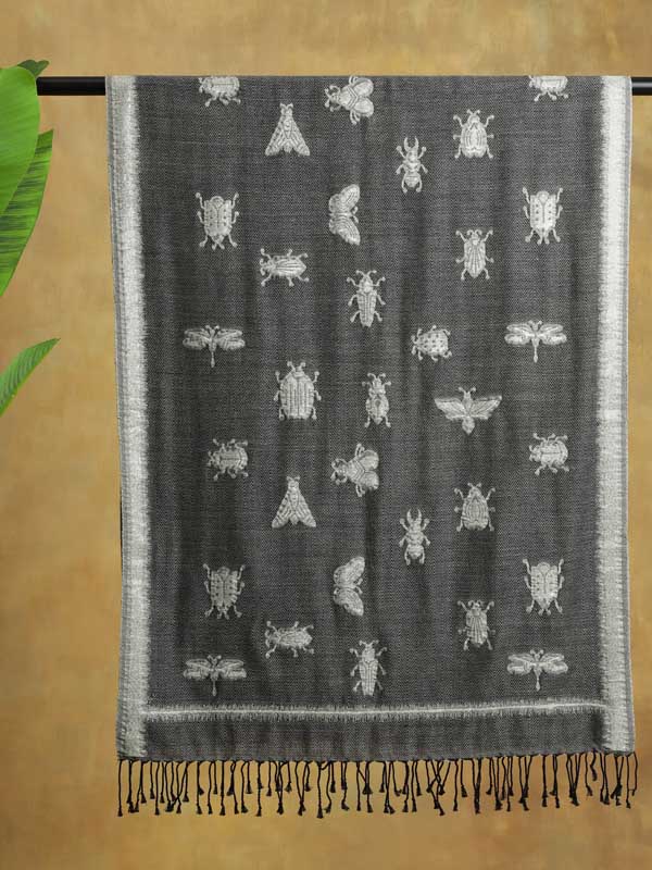 Creepy Crawlers Glitter Threads Wool Scarf - Lead Grey
