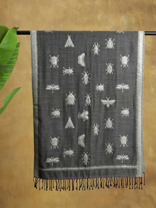 Creepy Crawlers Glitter Threads Wool Scarf - Lead Grey