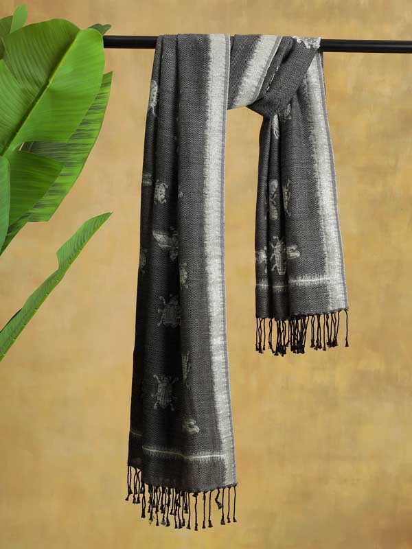Creepy Crawlers Glitter Threads Wool Scarf - Lead Grey