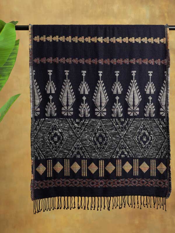 Navajo Weave Wool Blend Scarf - Neptune Navy