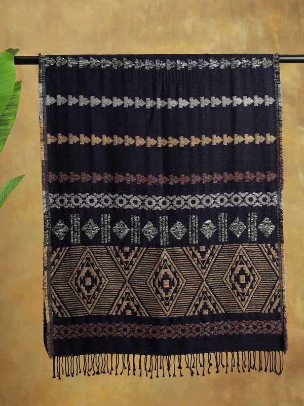 Navajo Weave Wool Blend Scarf - Neptune Navy