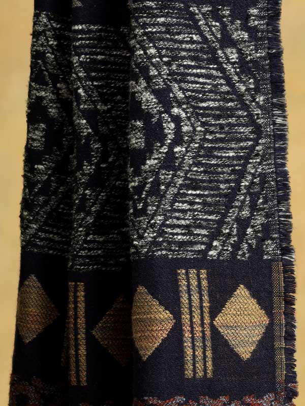 Navajo Weave Wool Blend Scarf - Neptune Navy