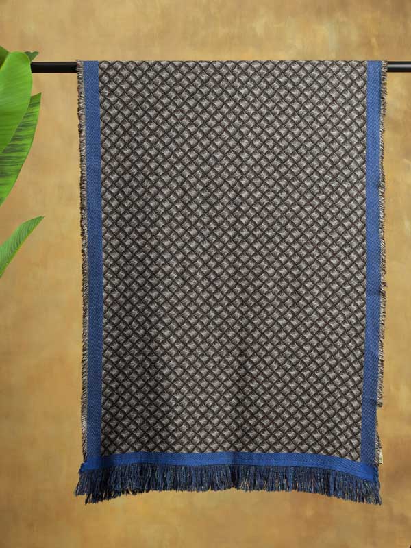 Classical Weave Wool Blend Scarf - Espresso Blue