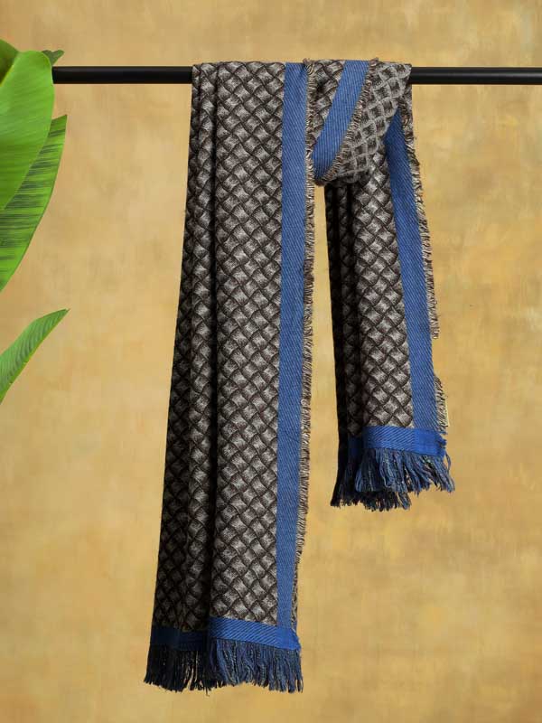 Classical Weave Wool Blend Scarf - Espresso Blue
