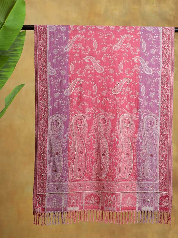 Fuschia Pink Merino Wool Hand Beaded Wrap