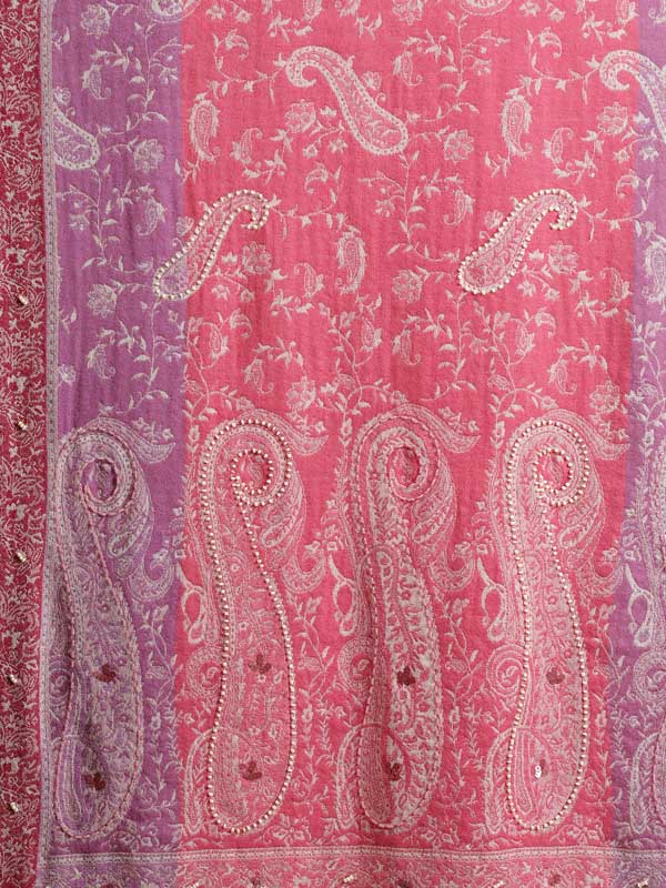 Fuschia Pink Merino Wool Hand Beaded Wrap