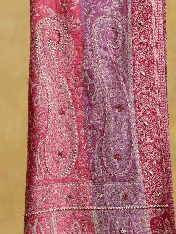 Fuschia Pink Merino Wool Hand Beaded Wrap