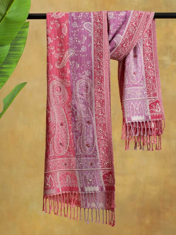 Fuschia Pink Merino Wool Hand Beaded Wrap