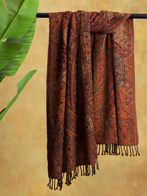 Crimson & Rust Merino Wool Hand Beaded Wrap